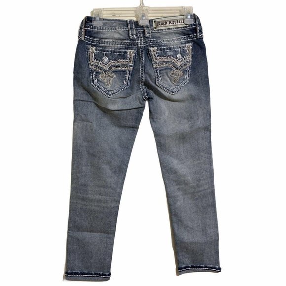 Rock Revival Jeans Sz 24 Embroidered Cropped Skinn - Picture 7 of 10